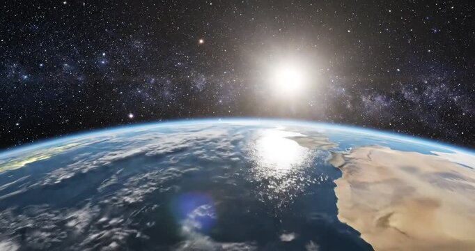 Earth from space with sun.