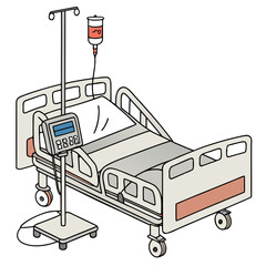 Hospital bed with iv stand