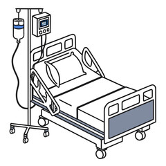 Hospital bed with iv stand