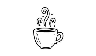 Obraz premium Cute doodle coffee mug with rising steam cartoon vector illustration