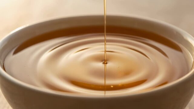 Golden Honey Dripping into a Bowl, Perfect for Culinary and Natural Health Uses