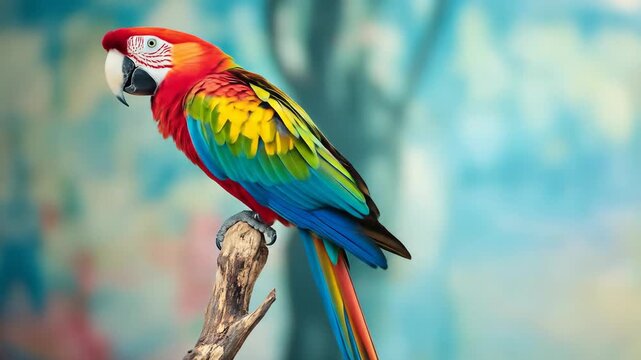 Colorful parrot perched on a branch vivid plumage against soft background