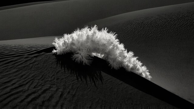 Black and white photo of plant in the desert, fantasy style digital art - Generative AI