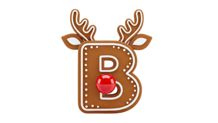 Gingerbread letter B with reindeer antlers and red nose