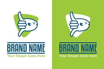 simple modern Sun fish with Chill Hand Gesture vector illustration logo design