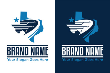 simple modern texas map with technology symbol vector illustration logo design