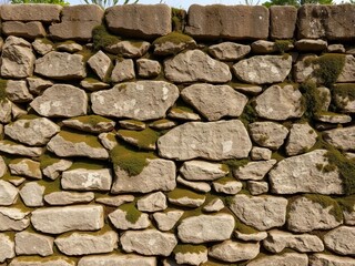 Old stone wall, weathered and moss-covered, evoking ancient structures and nature's embrace,  rustic,  rugged
