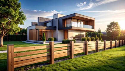 Modern and luxurious house with Modern wooden fence	
