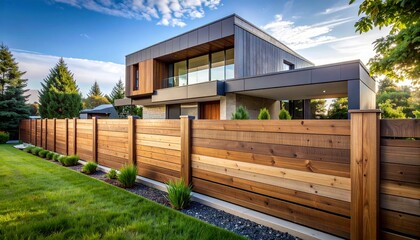 Modern and luxurious house with Modern wooden fence	
