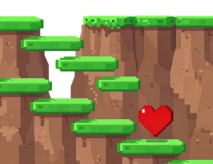 Pixel art platforms with a red heart.