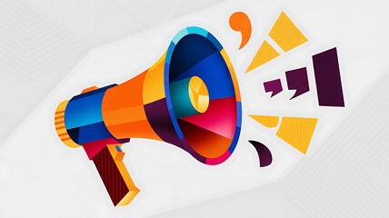 Colorful megaphone with speech bubbles emitting from it on a white background orange