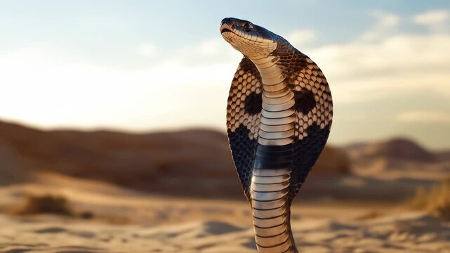 Desert cobra snake alert close up facing forward wildlife reptile