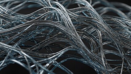 Artistic visualization of bunch of silver wire on black background - Generative AI