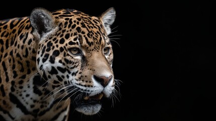 Obraz premium Close-Up Portrait of a Majestic Jaguar Against Dark Background