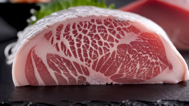 Close Up View of Prepared Fatty Tuna Meat for Sushi Dish Preparation