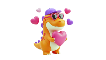 Cute Dinosaur Character Holding a Heart