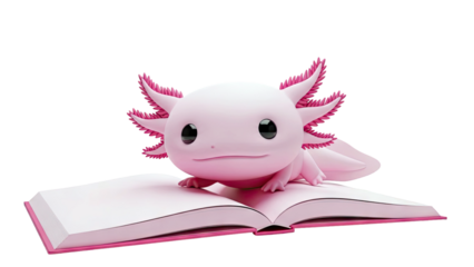 Cute Pink Axolotl on Open Pink Book