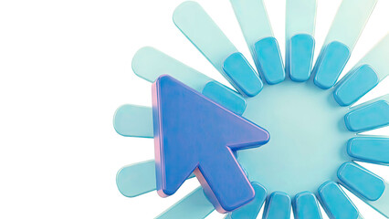 Blue cursor arrow with radiating light blue shapes