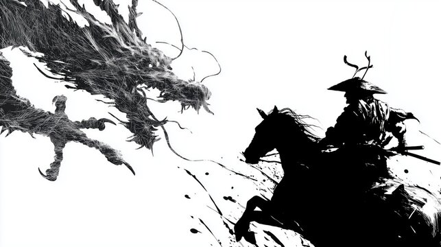 A determined professional confronts an unforeseen challenge, symbolized by a samurai facing a mythical dragon in bold ink wash art.