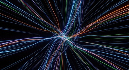 Abstract Neon Light Trails in Space: Dynamic Digital Connection Background