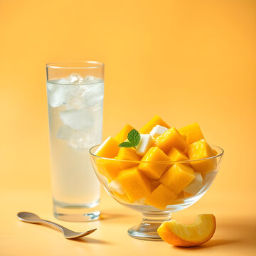 Frescura Dual: Deliciosa Ensalada de Frutas y Agua Pura para Hidratar.