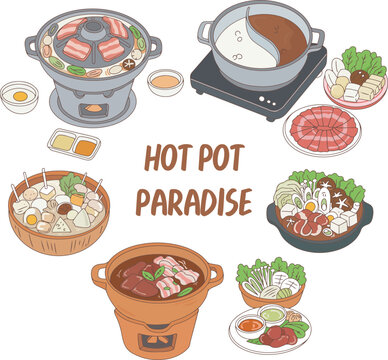 Hot Pot Paradise: Collection of Asian Shabu Shabu and BBQ Illustrations