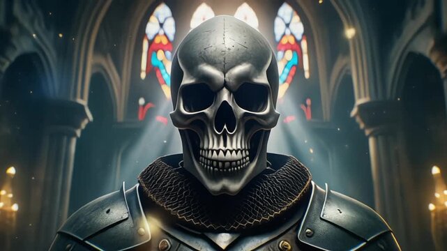 A grunge vector illustration of a dark soldier skull and crossbones symbol with a 3d death skeleton face in the window for a horror halloween tattoo design