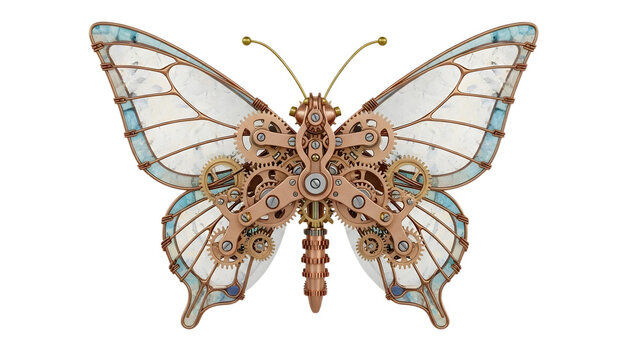 steampunk butterfly with metallic gears and delicate wings a unique blend of nature and machinery isolated on white