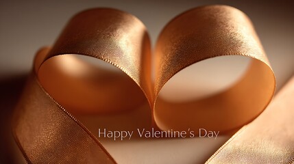 A close-up of a golden ribbon forming a heart shape with Happy Valentine's Day text
