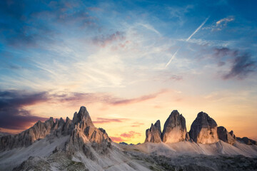 sunrise at sunset in the italian dolomites. beautiful nature landscape.