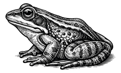 Naklejka premium Vintage hand drawn line art illustration of a frog depicting a detailed amphibian for nature and zoology
