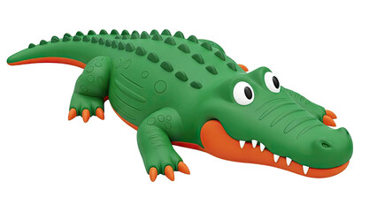 Green cartoon alligator toy with orange accents