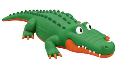 Green cartoon alligator toy with orange accents