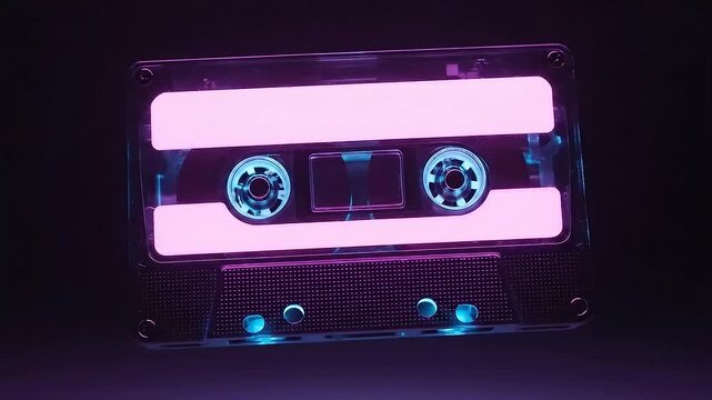 Cassette Tape with Neon Pink and Blue Lighting.