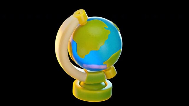 3D Animation Globe in Cute Cartoon Style, with Transparent Background, perfect for education, travel, and geography design projects
