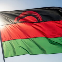 Malawi Flag Waving in Bright Daylight