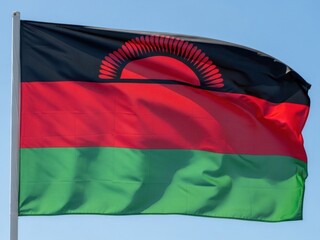 Malawi Flag Waving in Bright Daylight