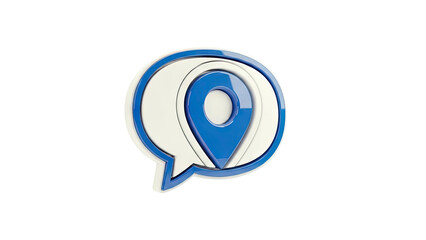 3D Blue and White Location Pin within Speech Bubble Icon