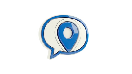 3D Blue and White Location Pin within Speech Bubble Icon