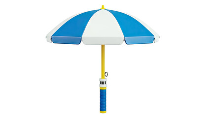 Fototapeta premium Blue and White Striped Umbrella with Yellow Pole