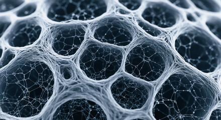 Abstract cellular or porous network structure, digital mesh, science background, biotechnology concept, connection and data visualization