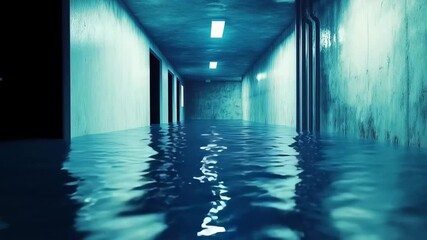 Clearing flood in electric room or basement, A flooded electric room in a basement being cleared, showing water removal efforts and safety equipment