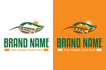 modern simple leaf sun mountain with african pattern vector illustration logo design