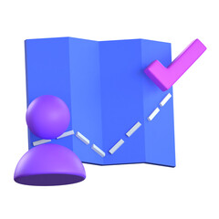 A 3D folded map with a dotted path