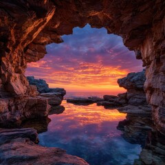 Sunset through rock formation