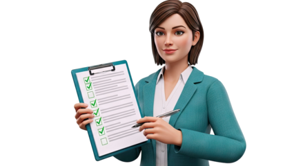 Businesswoman holding a checklist with completed tasks