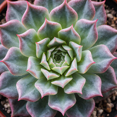 Fototapeta premium Macro Top-Down View of a Succulent's Geometric Pattern