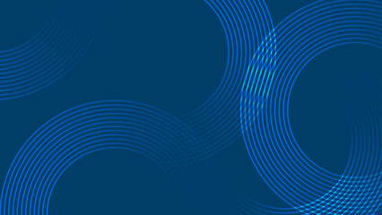 Abstract dark blue digital backdrop featuring concentric neon lines and glowing circular geometric shapes for modern tech presentation