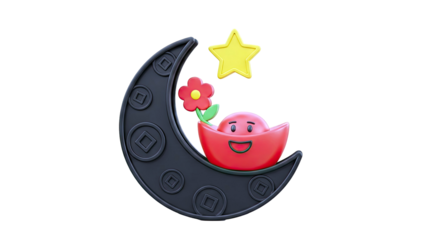 Cute 3D Chinese Lunar New Year icon: Moon, Star, Ingots, and Flower