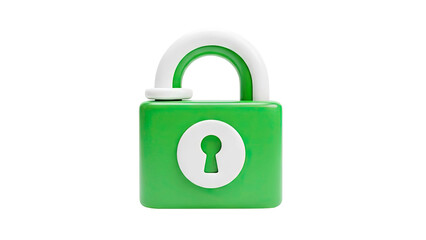 Green and white unlocked padlock icon